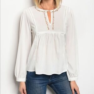 Studded White Top Long Sleeve